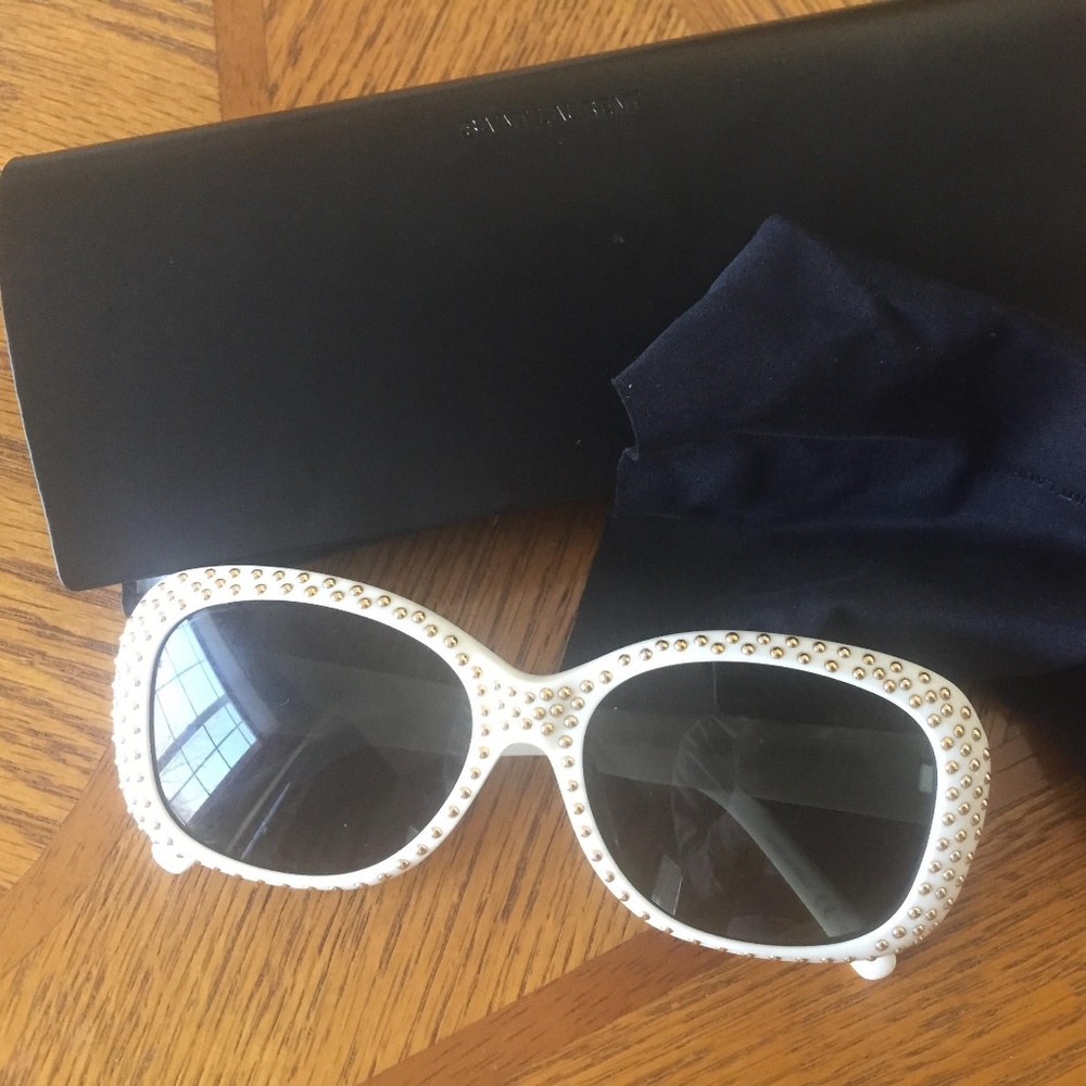 Saint Laurent Shiny/Ivory/Gold Sunglasses